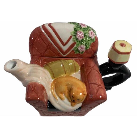 Houston Harvest Gift Products Adorable Ceramic Teapot Shabby Rose Cat Sofa - Picture 1 of 4